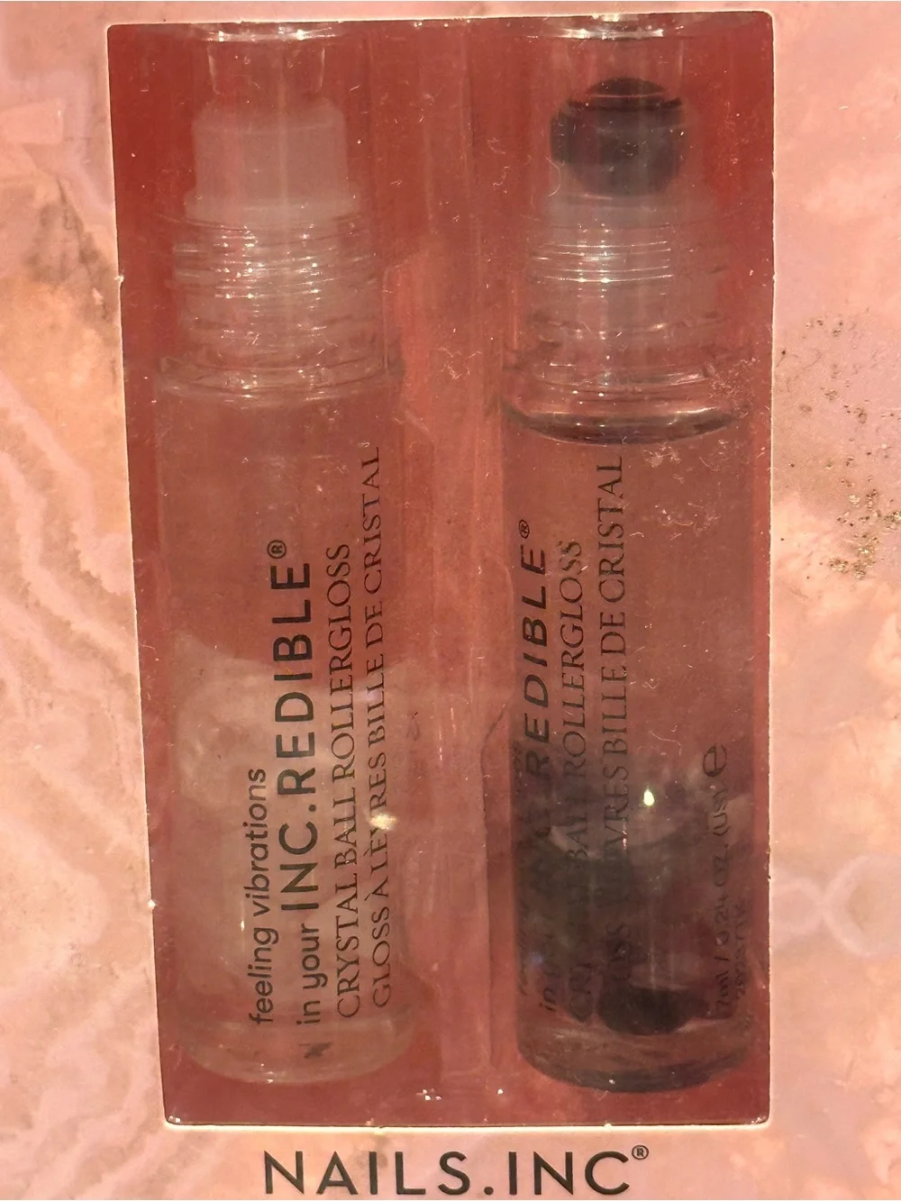Nails Inc INC.redible Crystal Ball Roller Lip Gloss Duo New Gift Set NIB Quartz